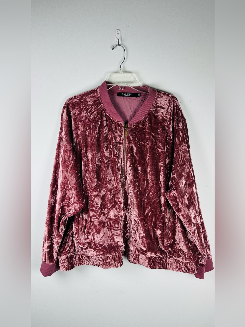 Max Jeans Women’s Crushed Velvet Bomber Jacket - Dusty Rose